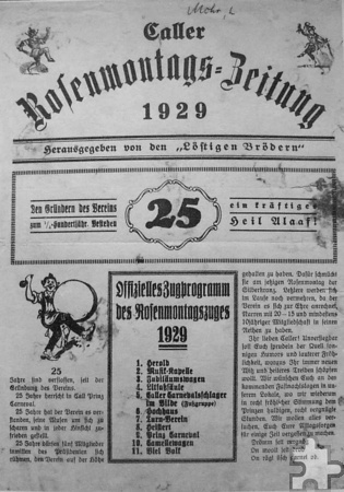 Das älteste Dokument, dass auf die Gründung der "Löstiuge Bröder" im Jahr 1904 hinweist, ist eine Rosenmontagszeitung aus dem Jahr 1929. Repro: Reiner Züll/Agentur ProfiPress