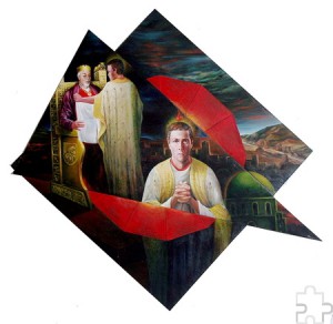 Pavle Perovic malte Judas Thaddäus als jungen Mann und im Hintergrund vor König Abgar beim Überreichen des Tuches. Foto: privat/pp/Agentur ProfiPress