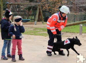 Fasziniert verfolgten die Vorschulkinder, wie die Rettungshunde die Kommandos der Hundeführerinnen befolgten. Foto: Privat/pp/Agentur ProfiPress