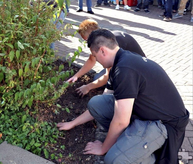Die Geloogsjungen suchen mit bloßen Händen nach dem vergrabenen Kirmesknochen. Foto: Reiner Züll/pp/Agentur ProfiPress